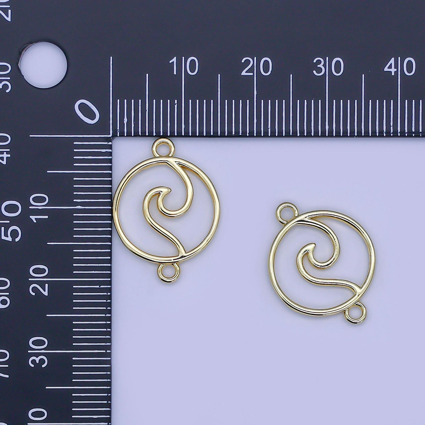 Ocean themed beach wave gold water element charm Connector for necklace bracelet women Y-016