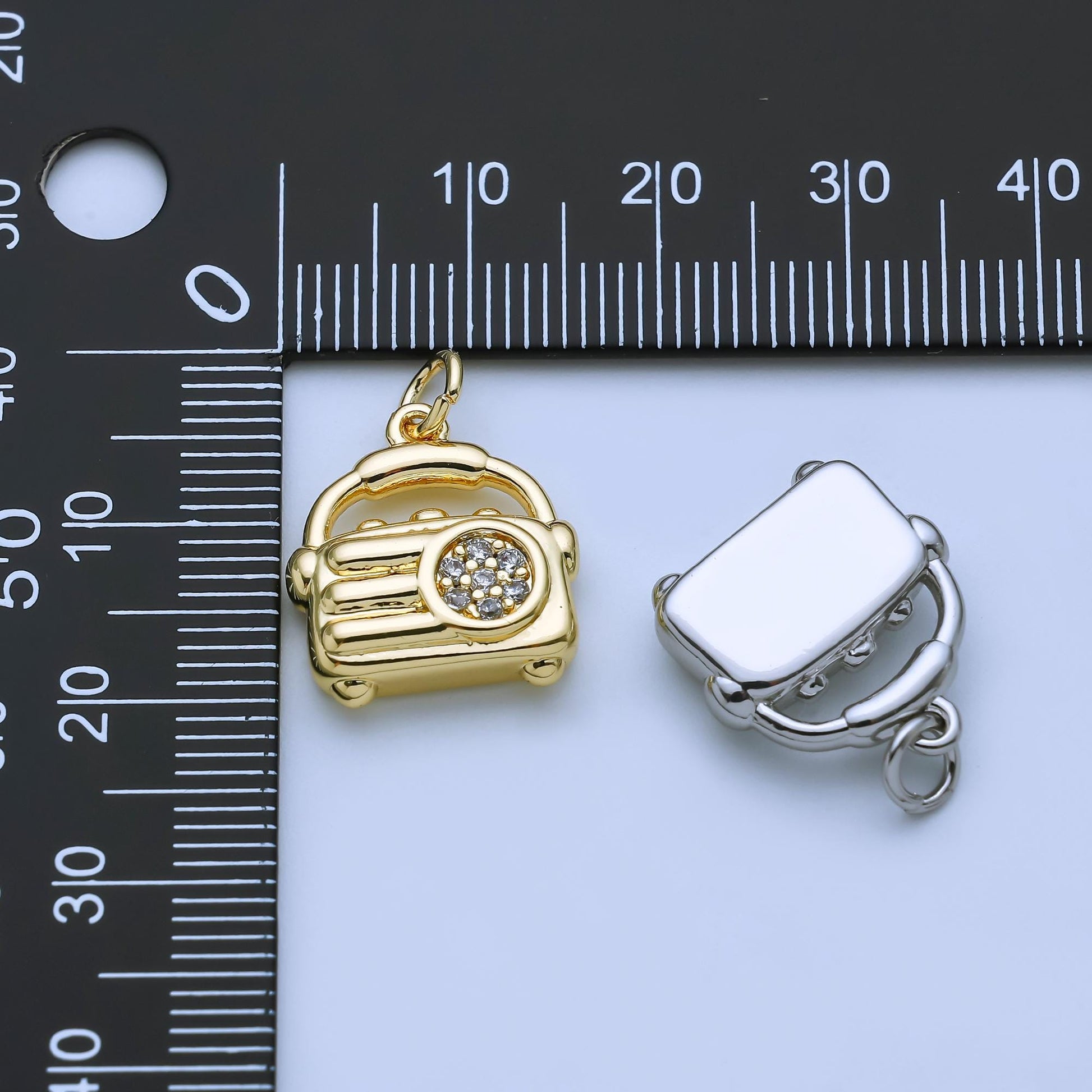 24k gold filled Mini Radio Charm Silver Retro Gadget pendant | AJ-370