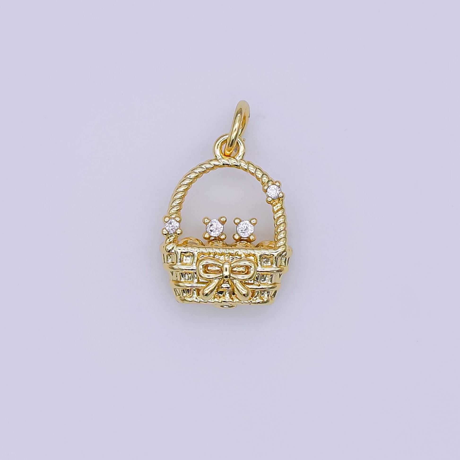 24k gold filled Mini Basket Charm Silver Picnic Wedding Flower Basket pendant | AJ-366