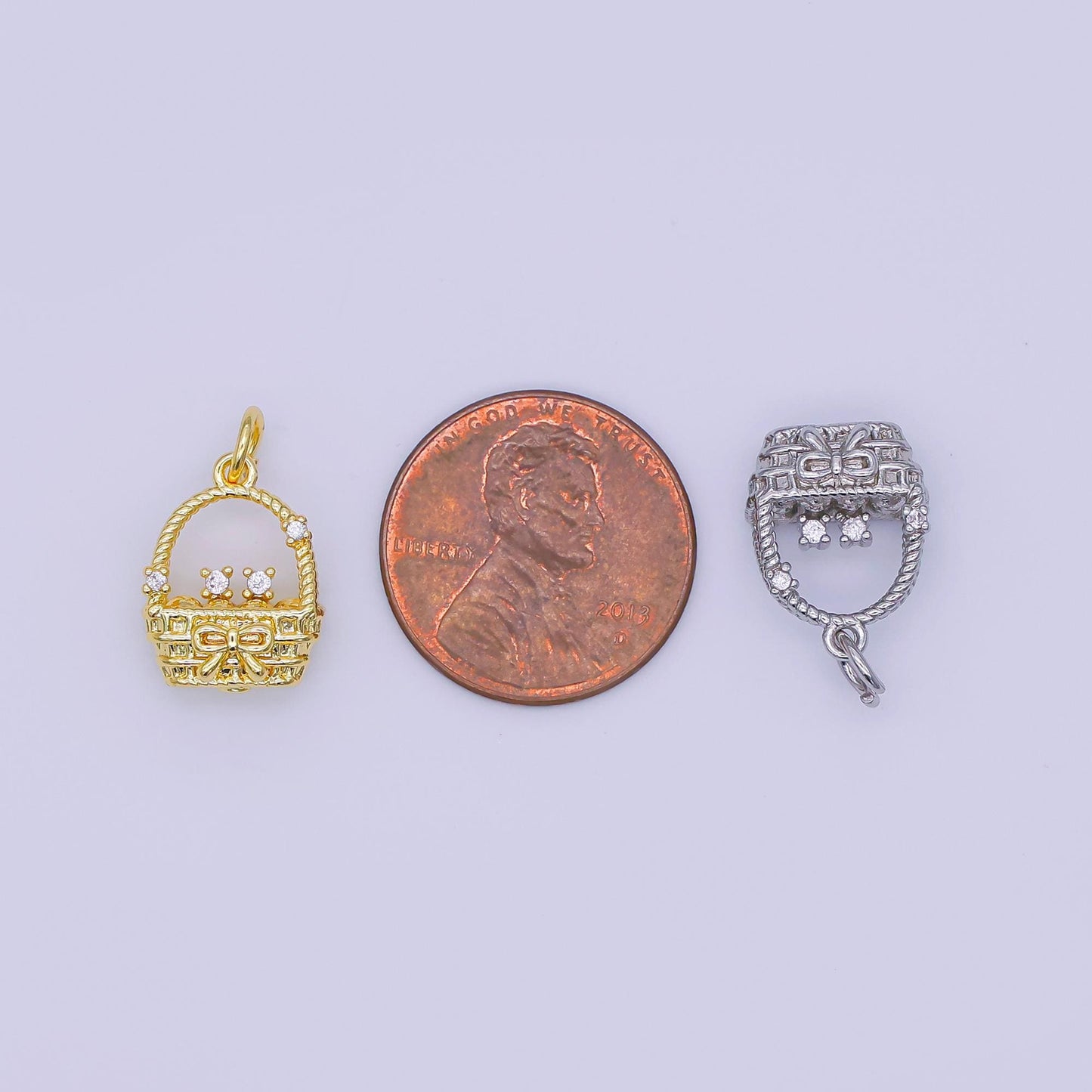 24k gold filled Mini Basket Charm Silver Picnic Wedding Flower Basket pendant | AJ-366