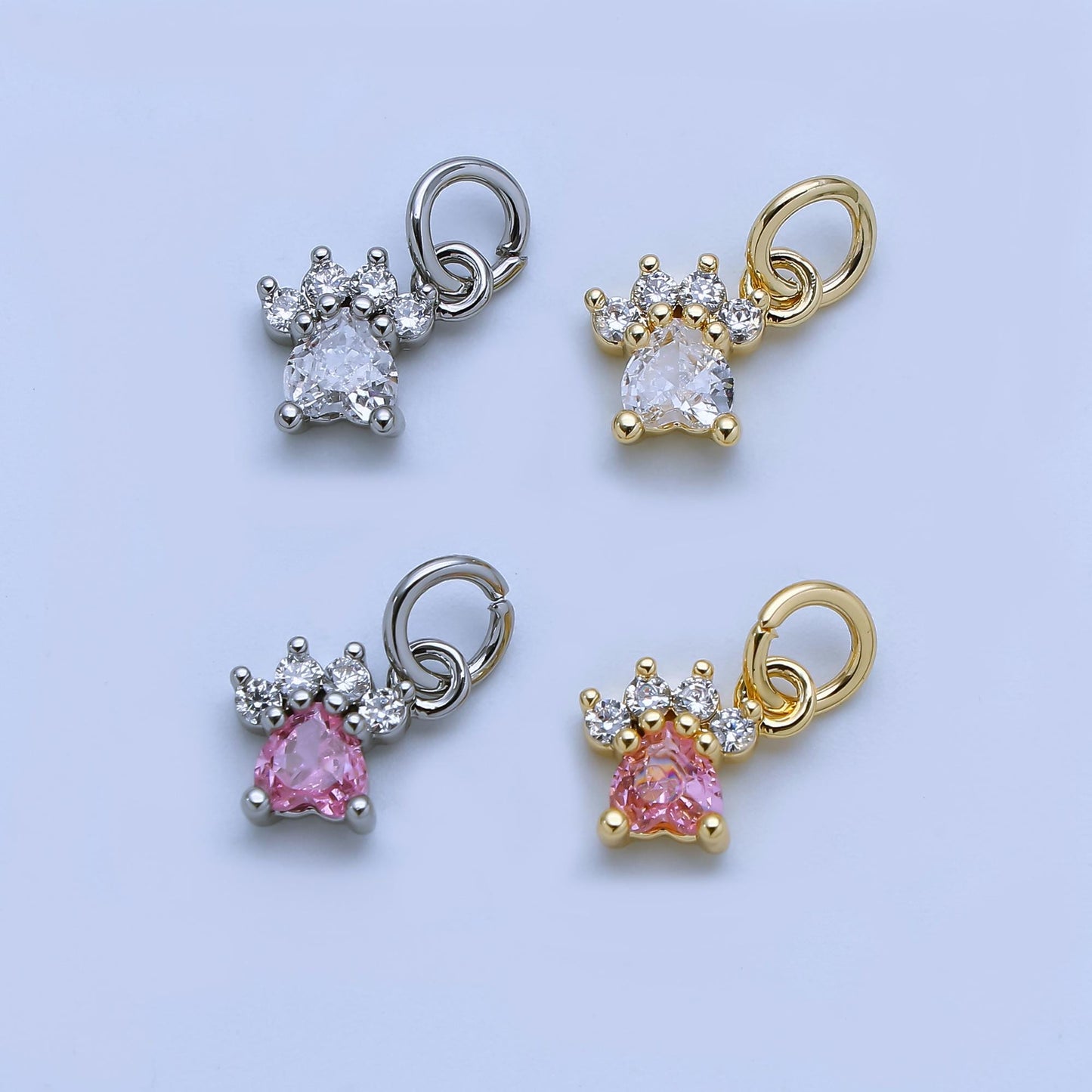24k gold filled clear micro paved cz heart dog paw print add-on charm Pink CZ Stone | AJ378