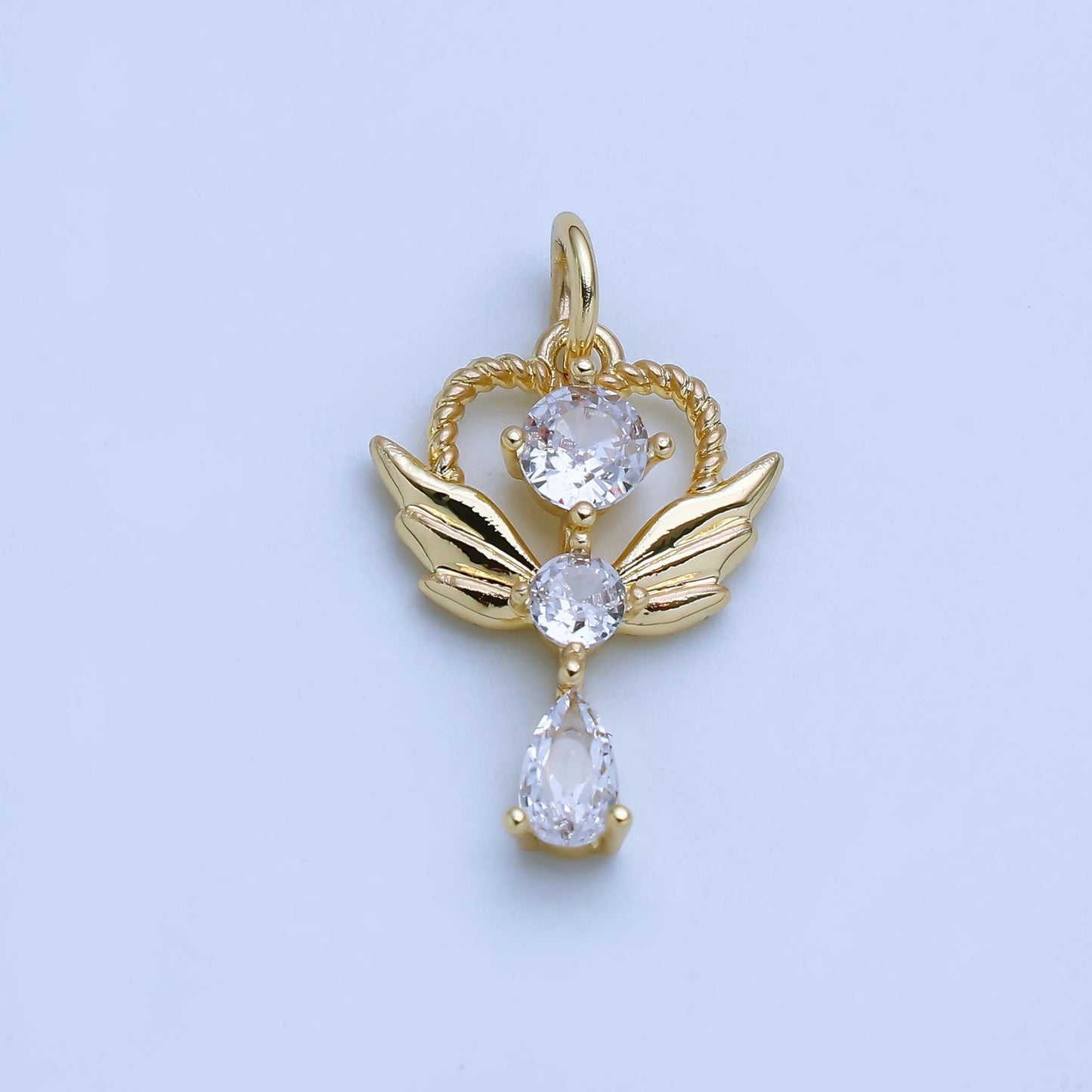 24K Gold Filled Minimalist Angel Wing Wand Pendant with CZ Stones in Gold & Silver | AJ375 AJ376