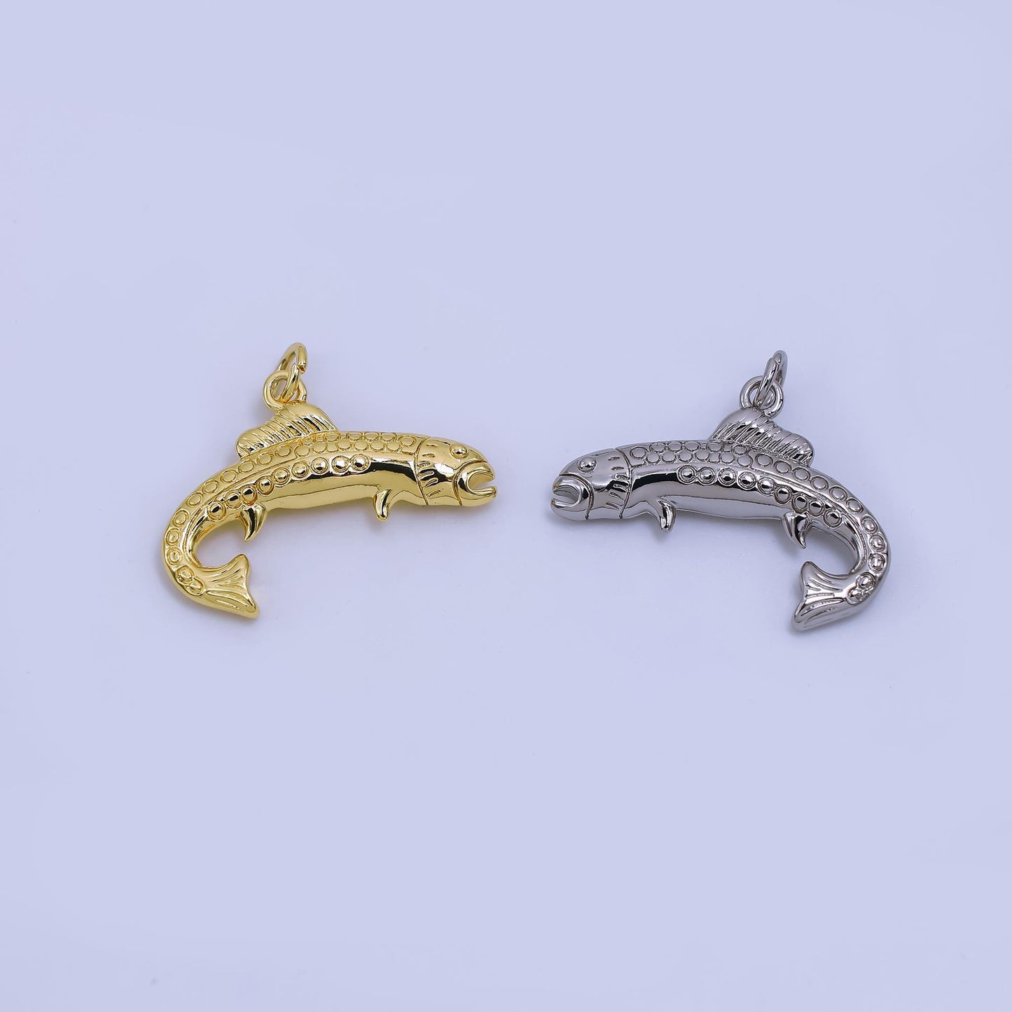 Dainty Gold fish Charms 24K Gold Filled Trout fish Pendant fish Charm Bracelet Necklace for Ocean Sea DIY Jewelry Making Supply AJ-371