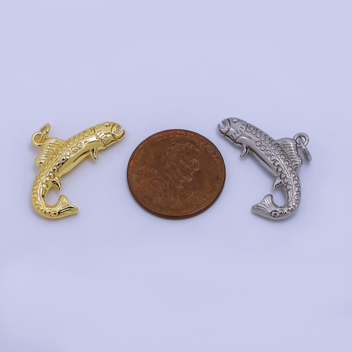 Dainty Gold fish Charms 24K Gold Filled Trout fish Pendant fish Charm Bracelet Necklace for Ocean Sea DIY Jewelry Making Supply AJ-371