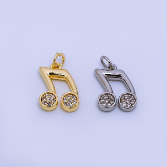 Mini musical eighth note artist singer music charm pendant in 24k gold micro pave notes charm ac1164