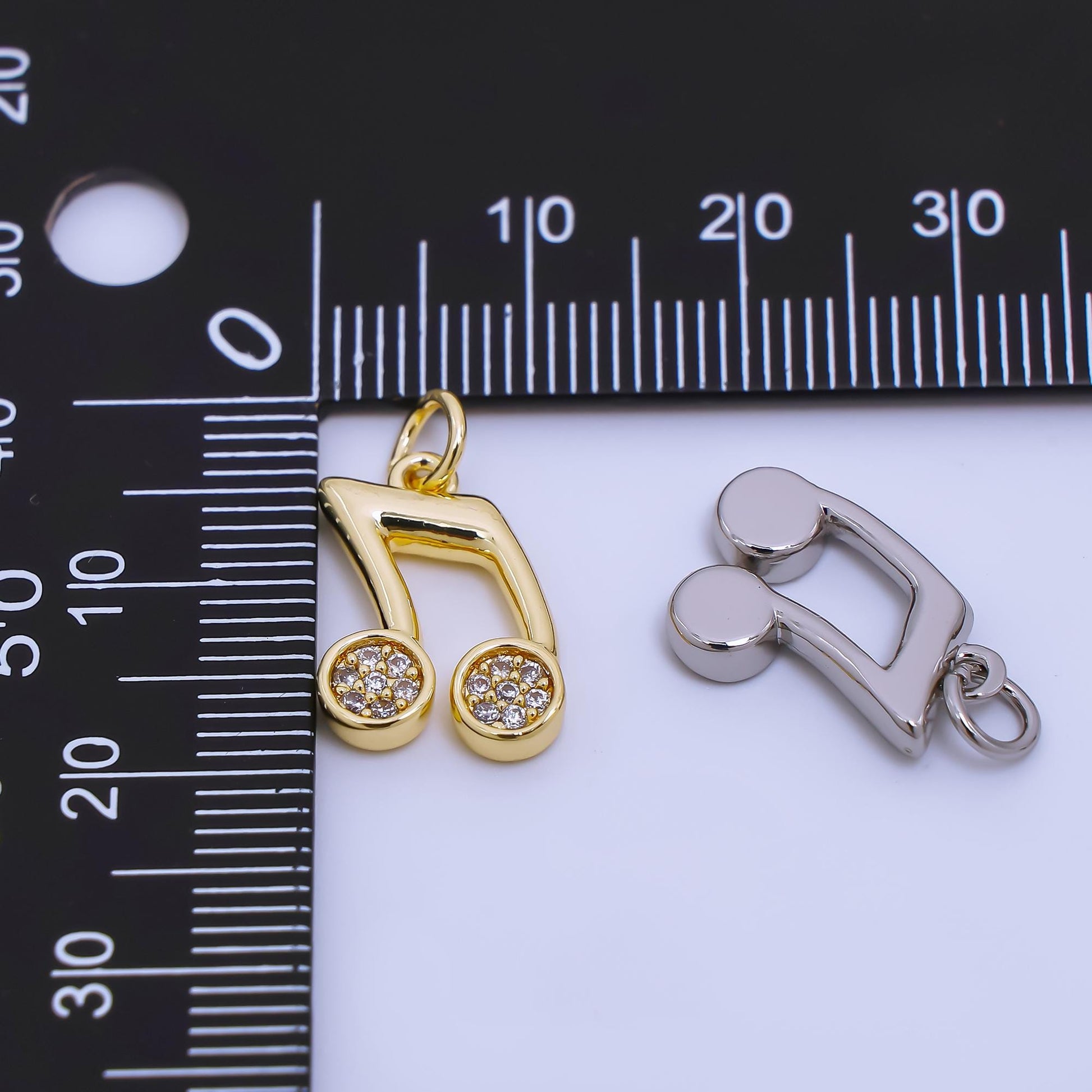 Mini musical eighth note artist singer music charm pendant in 24k gold micro pave notes charm ac1164