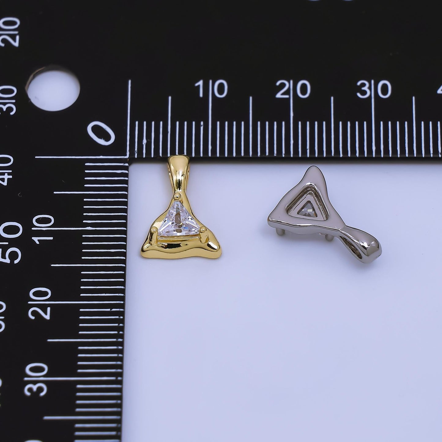 Molten Gold Charm CZ dainty triangle Geometric Jewelry Charm AH-496