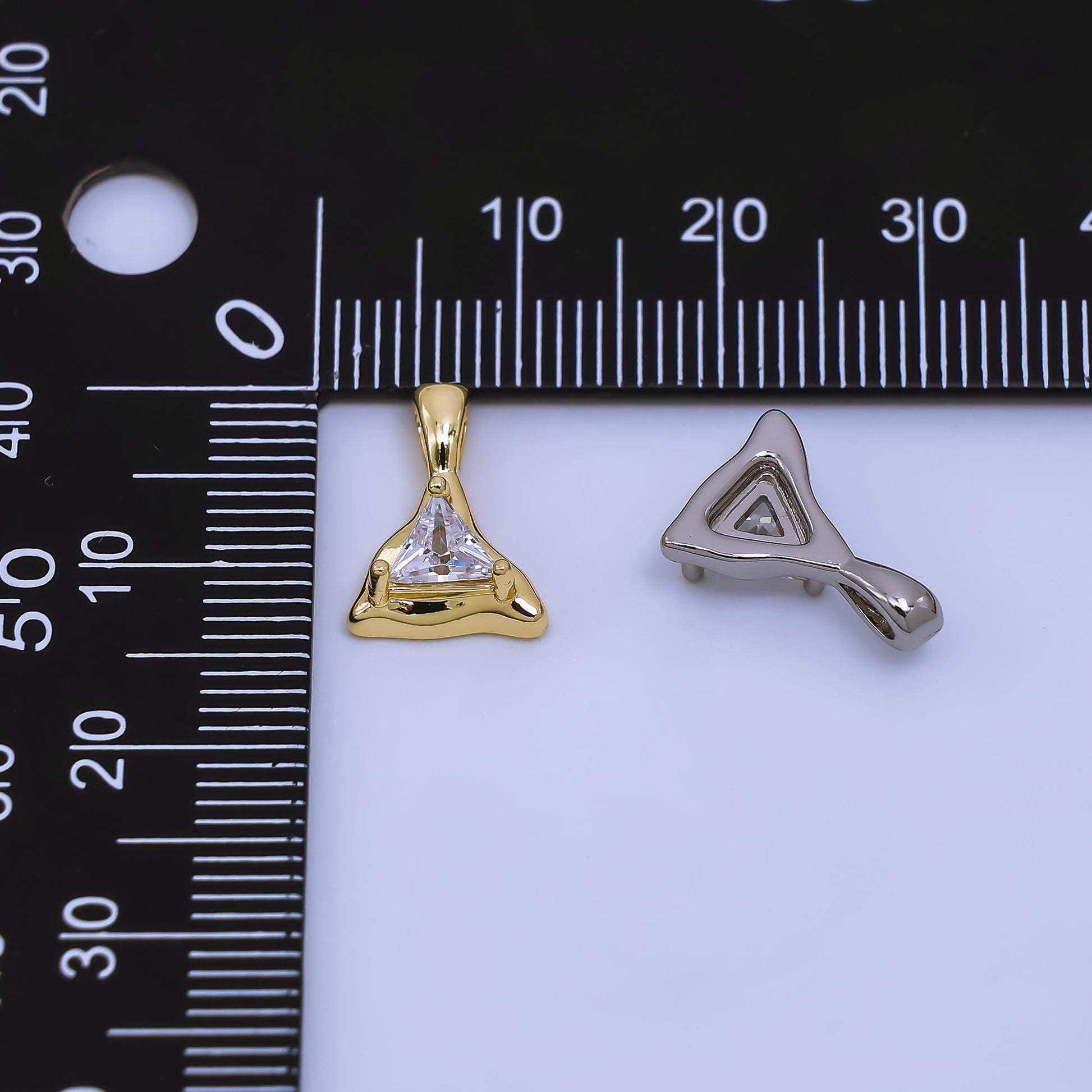 Molten Gold Charm CZ dainty triangle Geometric Jewelry Charm AH-496