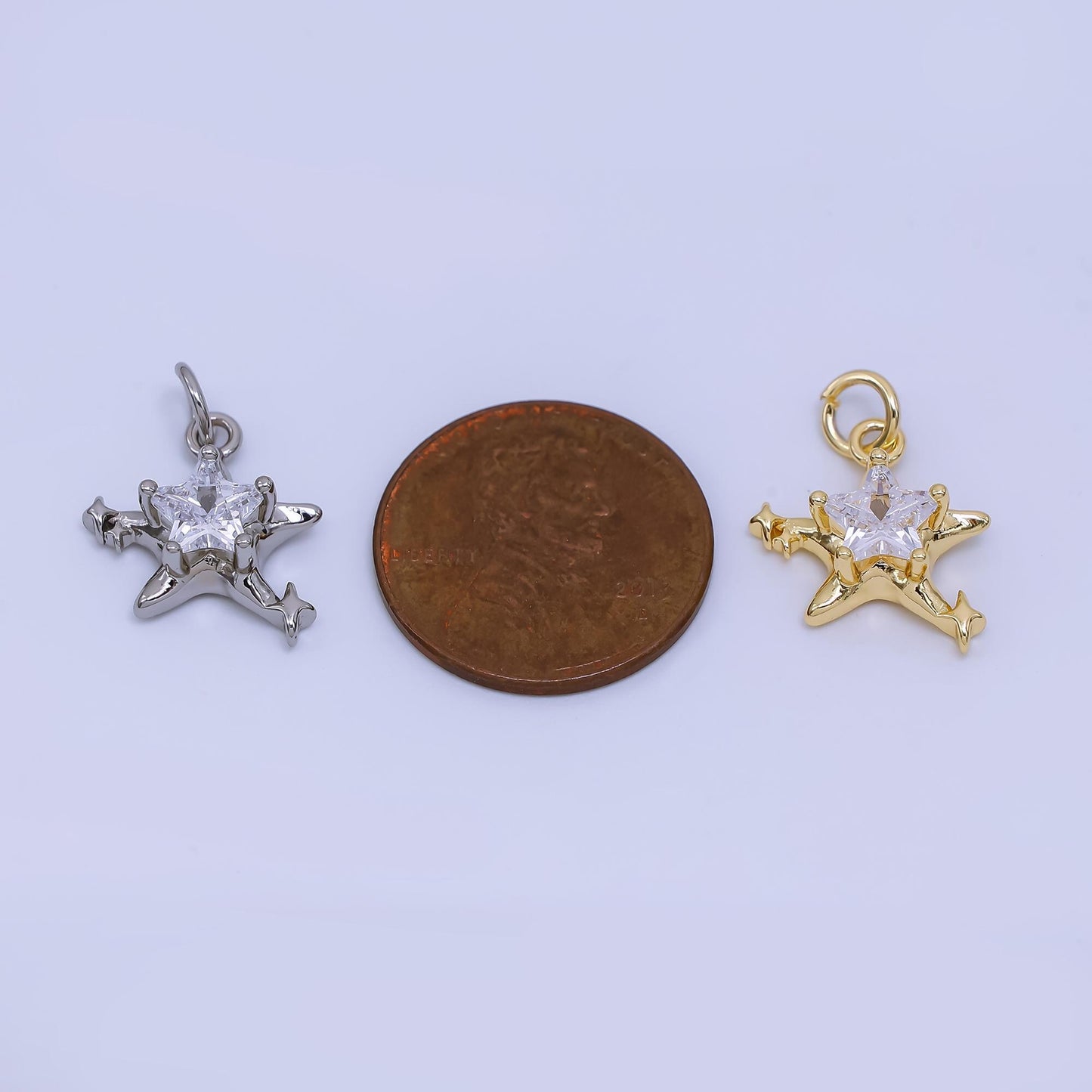Molten Gold Charm CZ dainty Star Celestial Jewelry Charm AJ-373