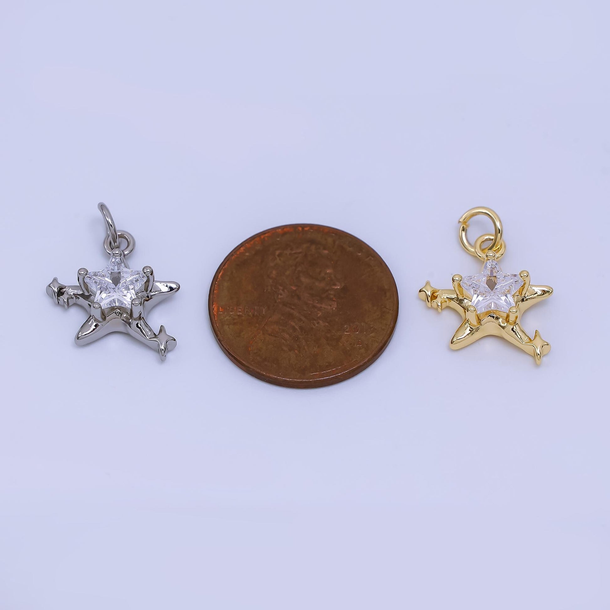Molten Gold Charm CZ dainty Star Celestial Jewelry Charm AJ-373