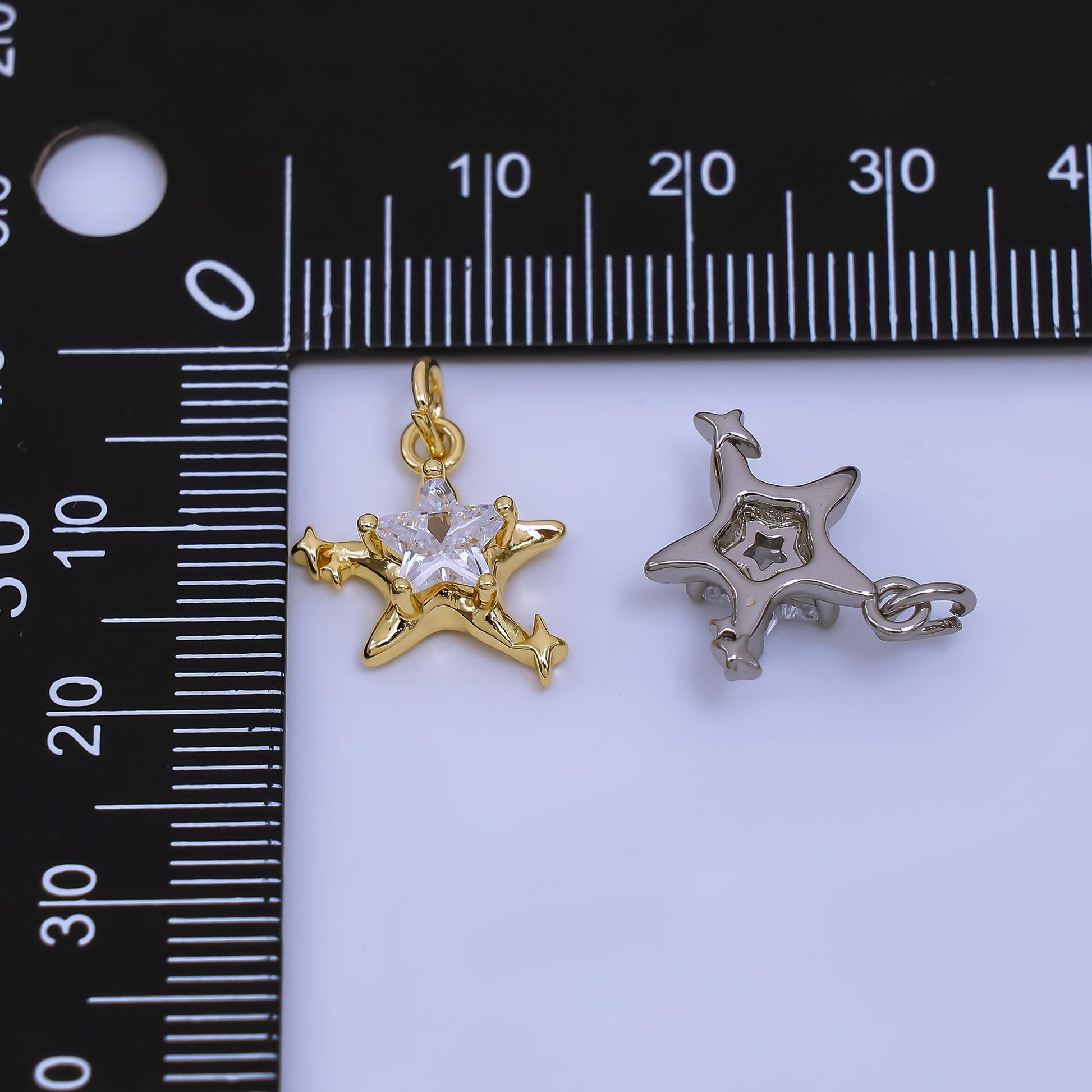 Molten Gold Charm CZ dainty Star Celestial Jewelry Charm AJ-373