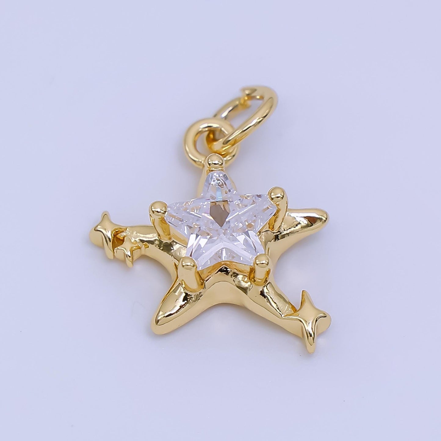 Molten Gold Charm CZ dainty Star Celestial Jewelry Charm AJ-373