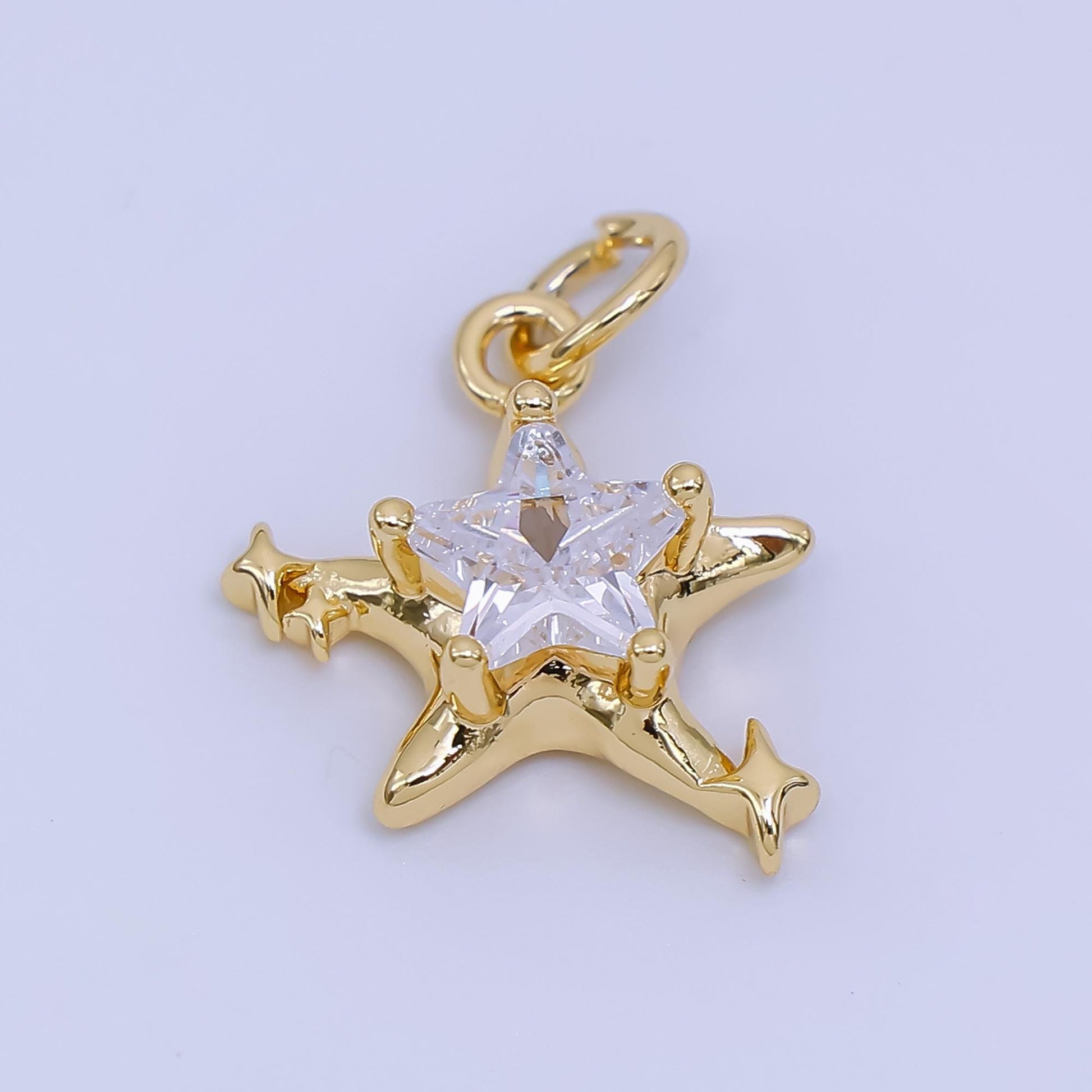 Molten Gold Charm CZ dainty Star Celestial Jewelry Charm AJ-373