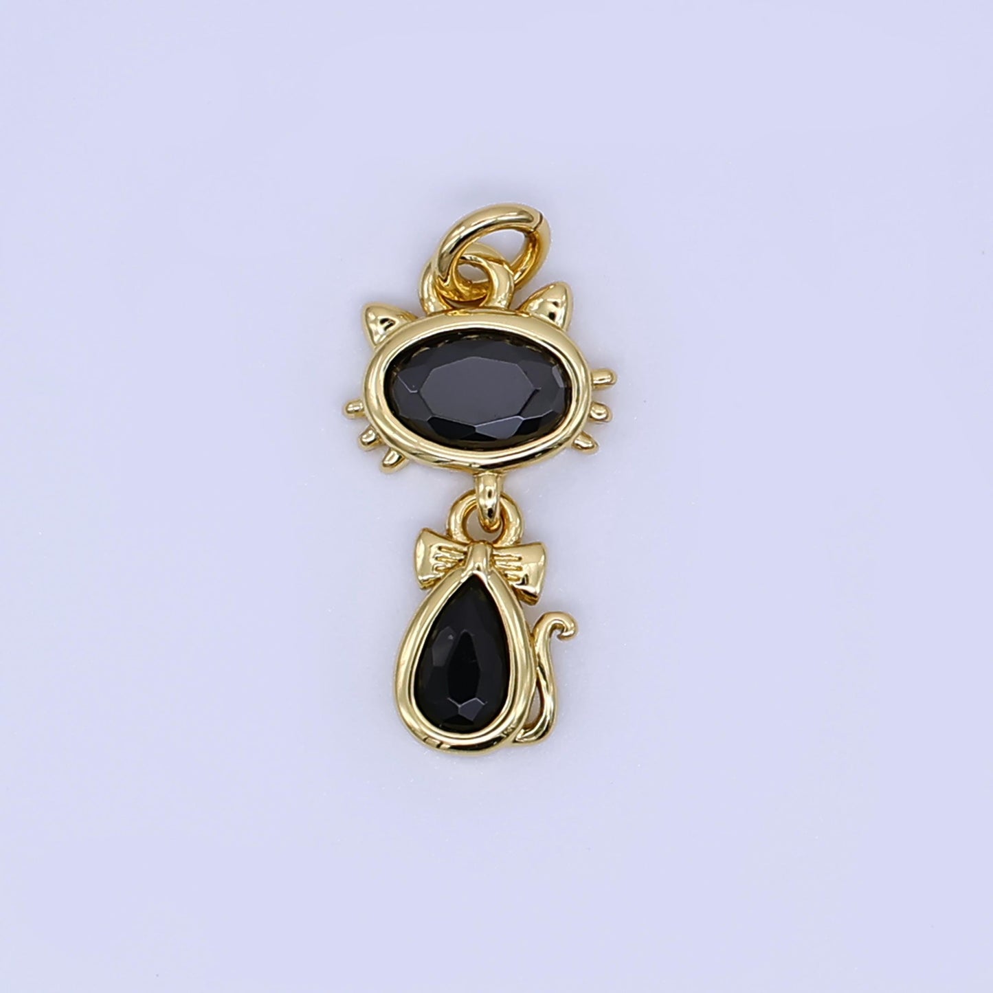 24K Gold Filled Cat Charm Dainty Black Cz Kitten Pendant for Halloween Bracelet Necklace for DIY Jewelry Making Supply AJ-457