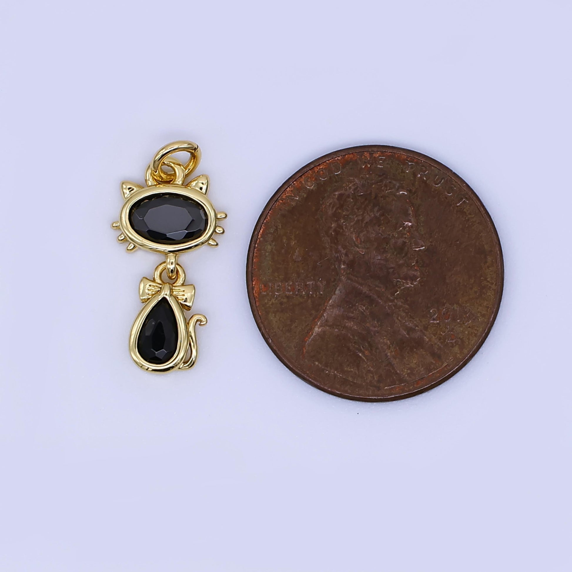 24K Gold Filled Cat Charm Dainty Black Cz Kitten Pendant for Halloween Bracelet Necklace for DIY Jewelry Making Supply AJ-457