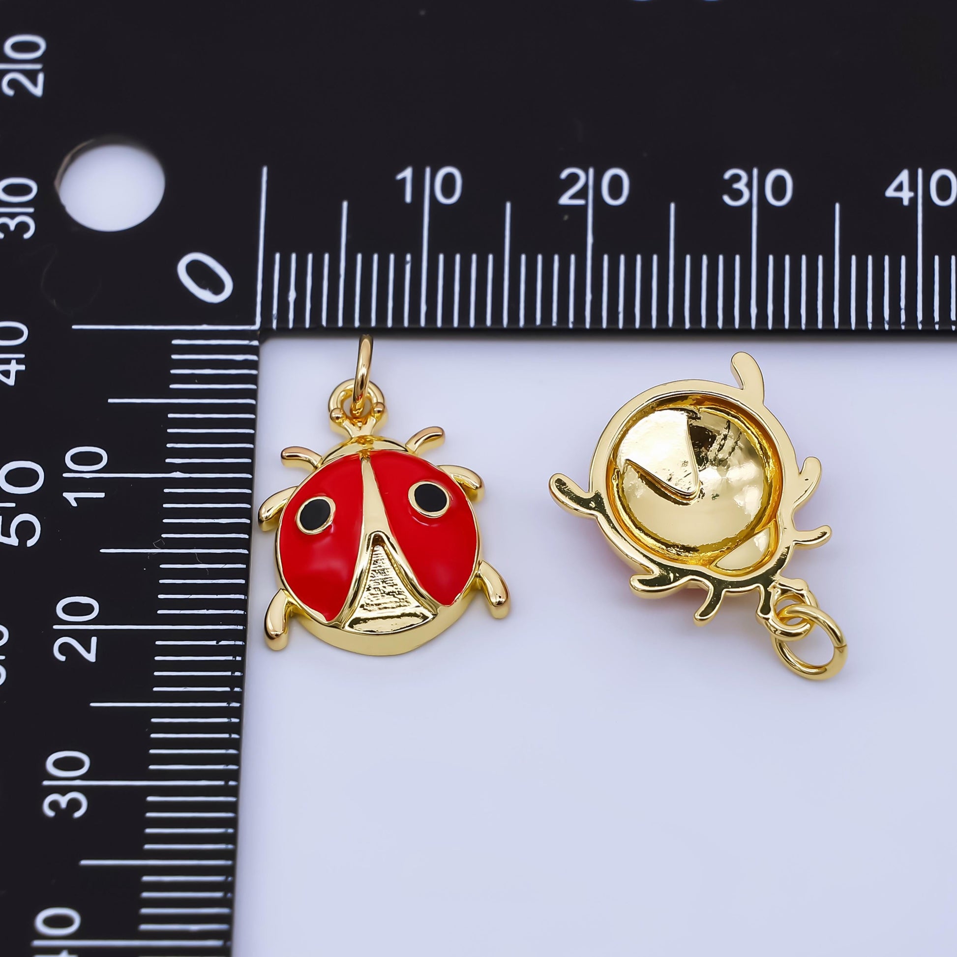 24K Gold Filled Ladybug Charm Dainty Red Enamel Lady Bug Animal Pendant for Insect Bracelet Necklace for DIY Jewelry Making Supply Aj-458