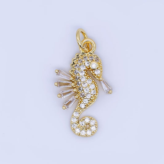 24K Gold Filled Seahorse Charm Dainty CZ Sea Life Animal Pendant for Ocean Inspired Bracelet Necklace for DIY Jewelry Making Supply AJ-459