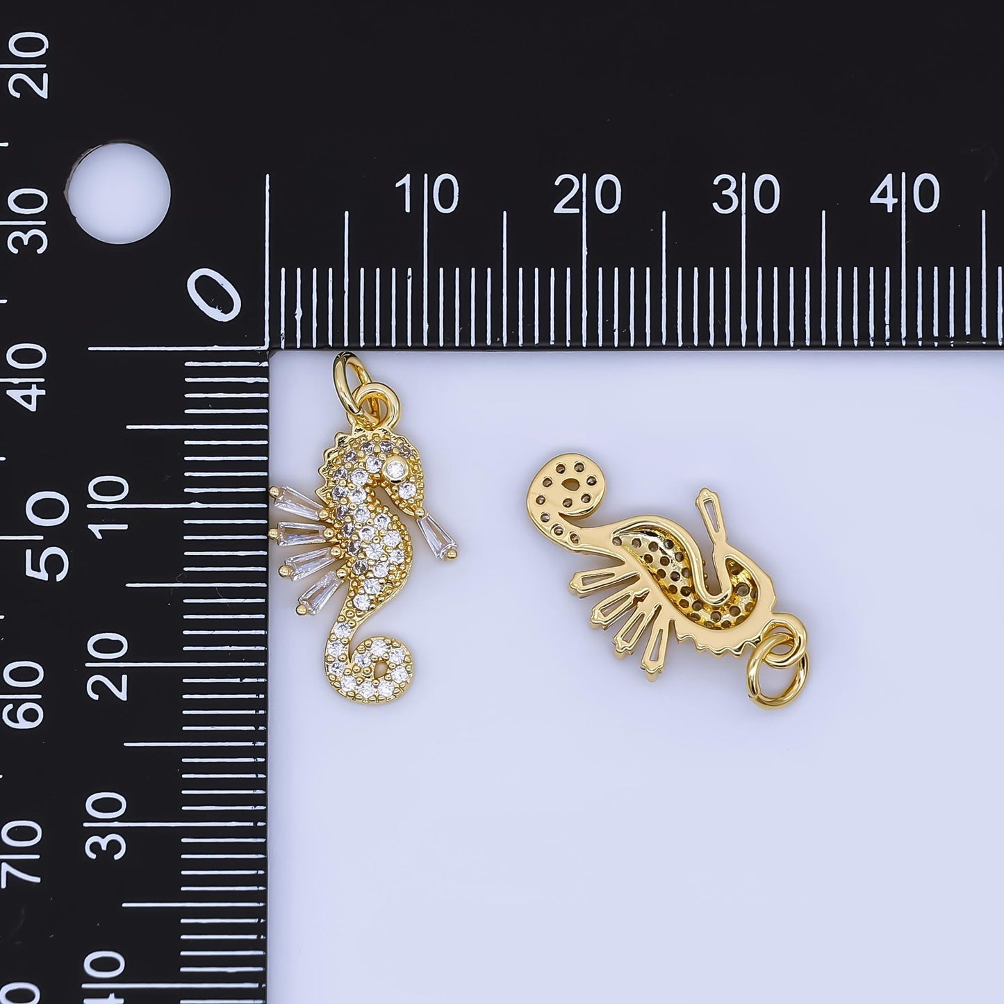 24K Gold Filled Seahorse Charm Dainty CZ Sea Life Animal Pendant for Ocean Inspired Bracelet Necklace for DIY Jewelry Making Supply AJ-459