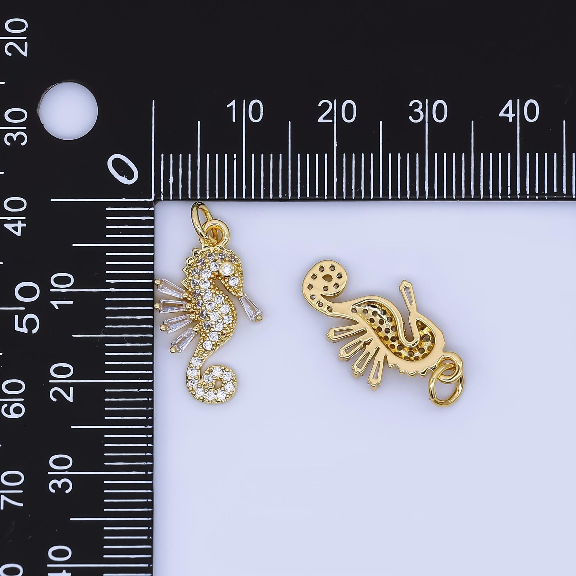 24K Gold Filled Seahorse Charm Dainty CZ Sea Life Animal Pendant for Ocean Inspired Bracelet Necklace for DIY Jewelry Making Supply AJ-459
