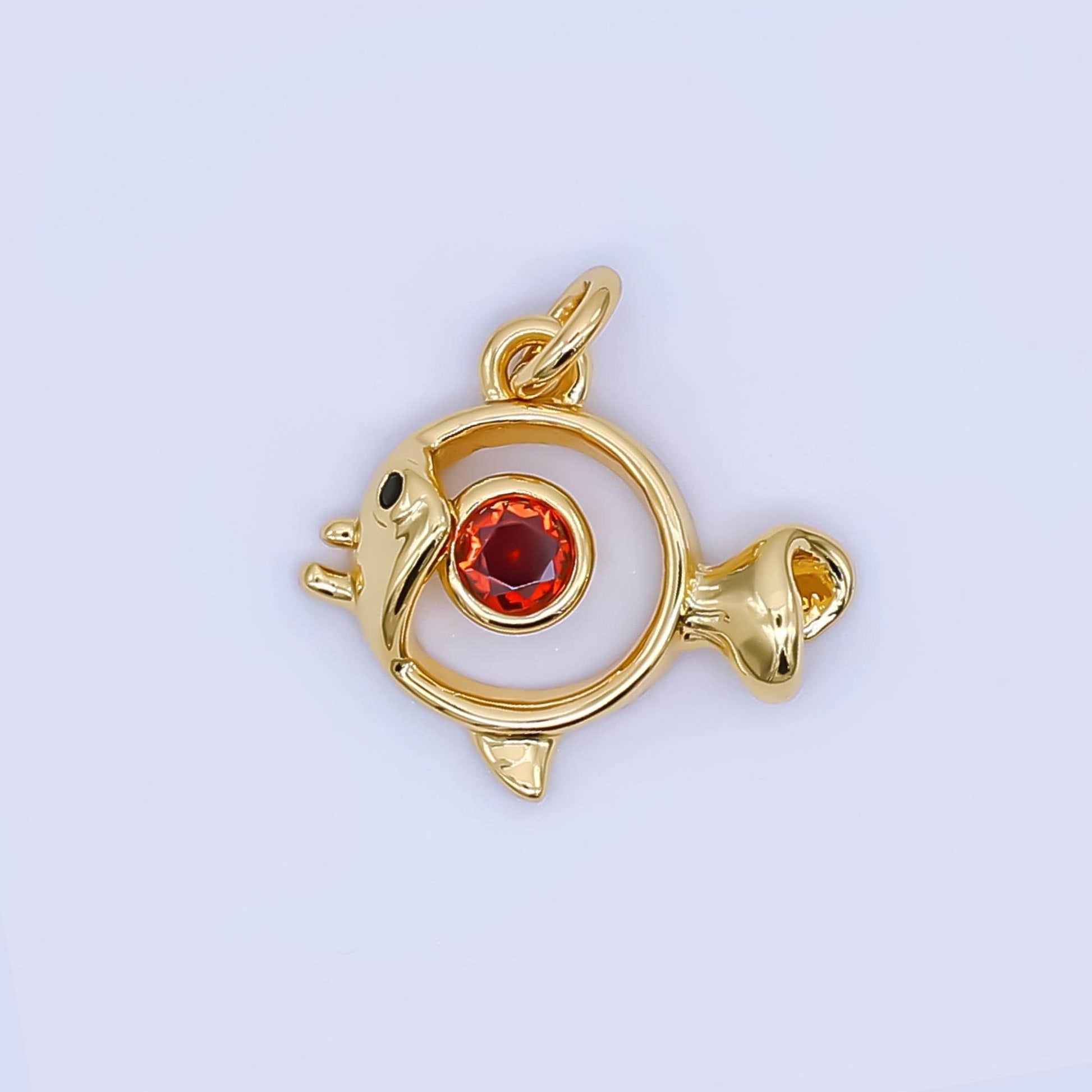 24K Gold Filled Fish Charm Dainty CZ Beach Ocean Sea life Animal Pendant for Summer Bracelet Necklace for DIY Jewelry Making Supply AJ-461