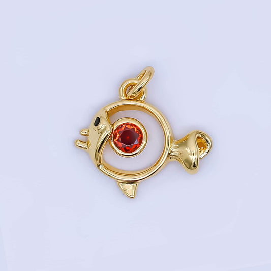 24K Gold Filled Fish Charm Dainty CZ Beach Ocean Sea life Animal Pendant for Summer Bracelet Necklace for DIY Jewelry Making Supply AJ-461