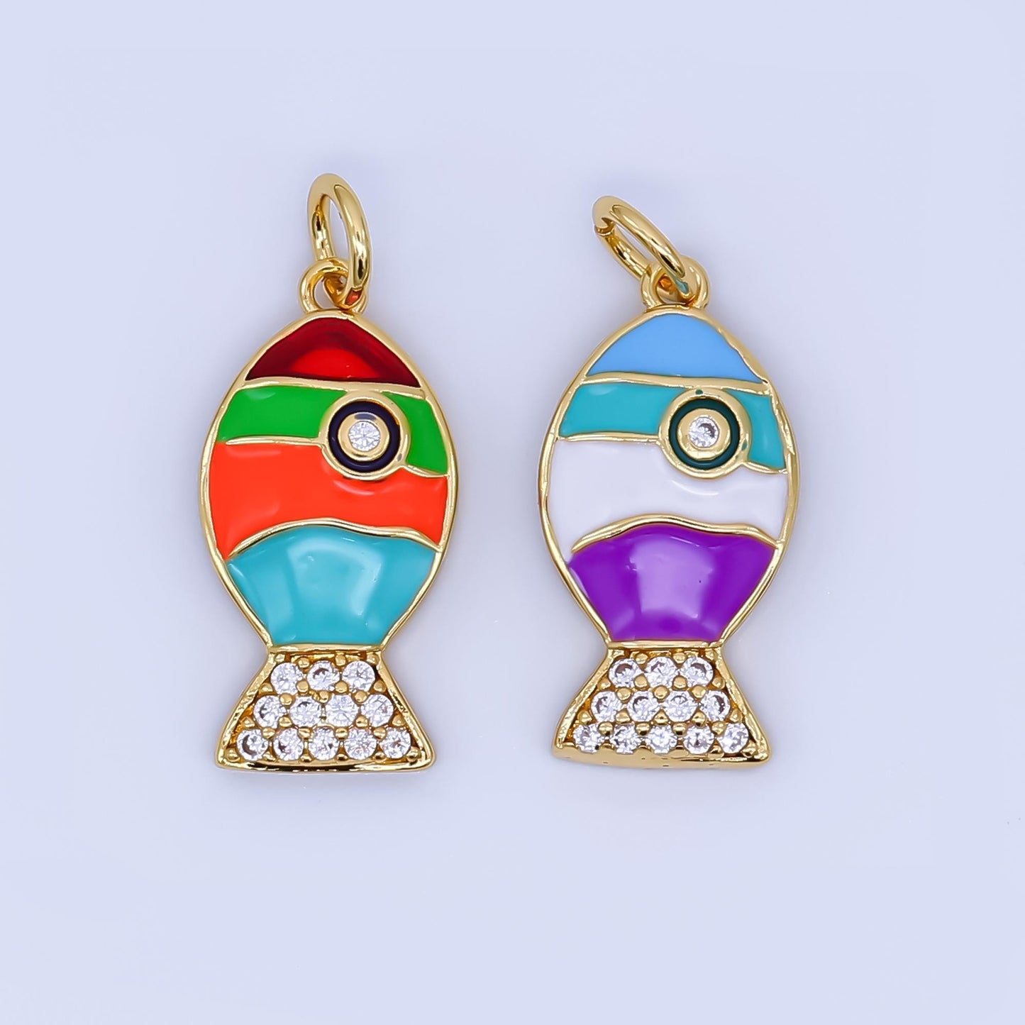 24K Gold Filled Fish Charm Dainty Enamel Colorful Beach Ocean Sea life Animal Pendant Bracelet Necklace for DIY Jewelry Making Supply AJ462