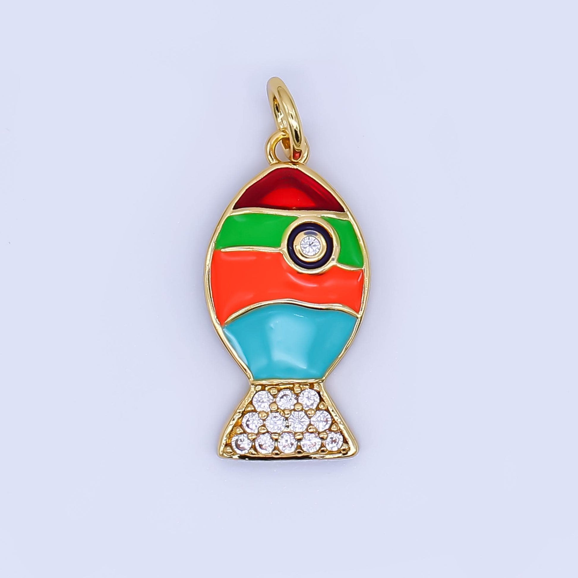 24K Gold Filled Fish Charm Dainty Enamel Colorful Beach Ocean Sea life Animal Pendant Bracelet Necklace for DIY Jewelry Making Supply AJ462