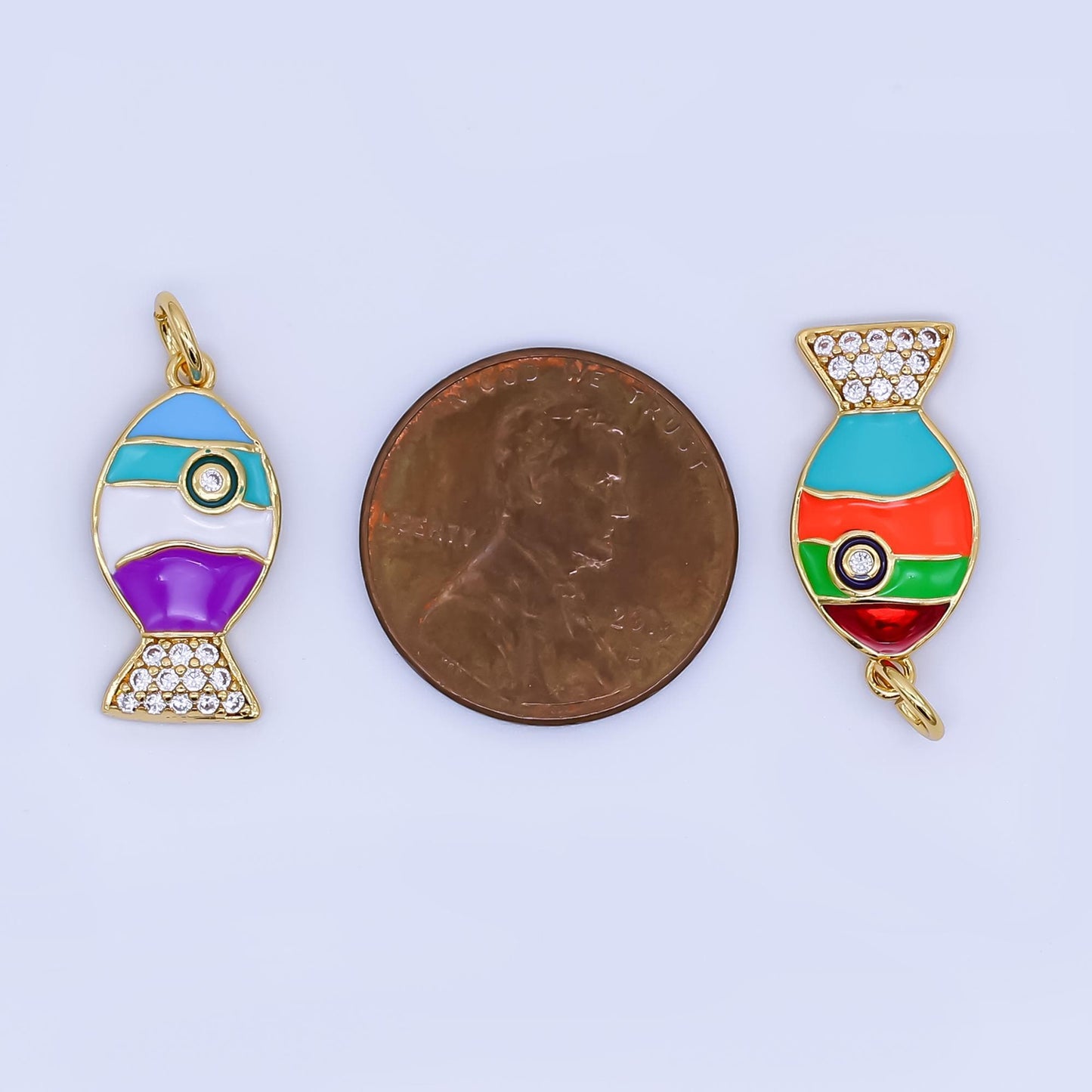 24K Gold Filled Fish Charm Dainty Enamel Colorful Beach Ocean Sea life Animal Pendant Bracelet Necklace for DIY Jewelry Making Supply AJ462
