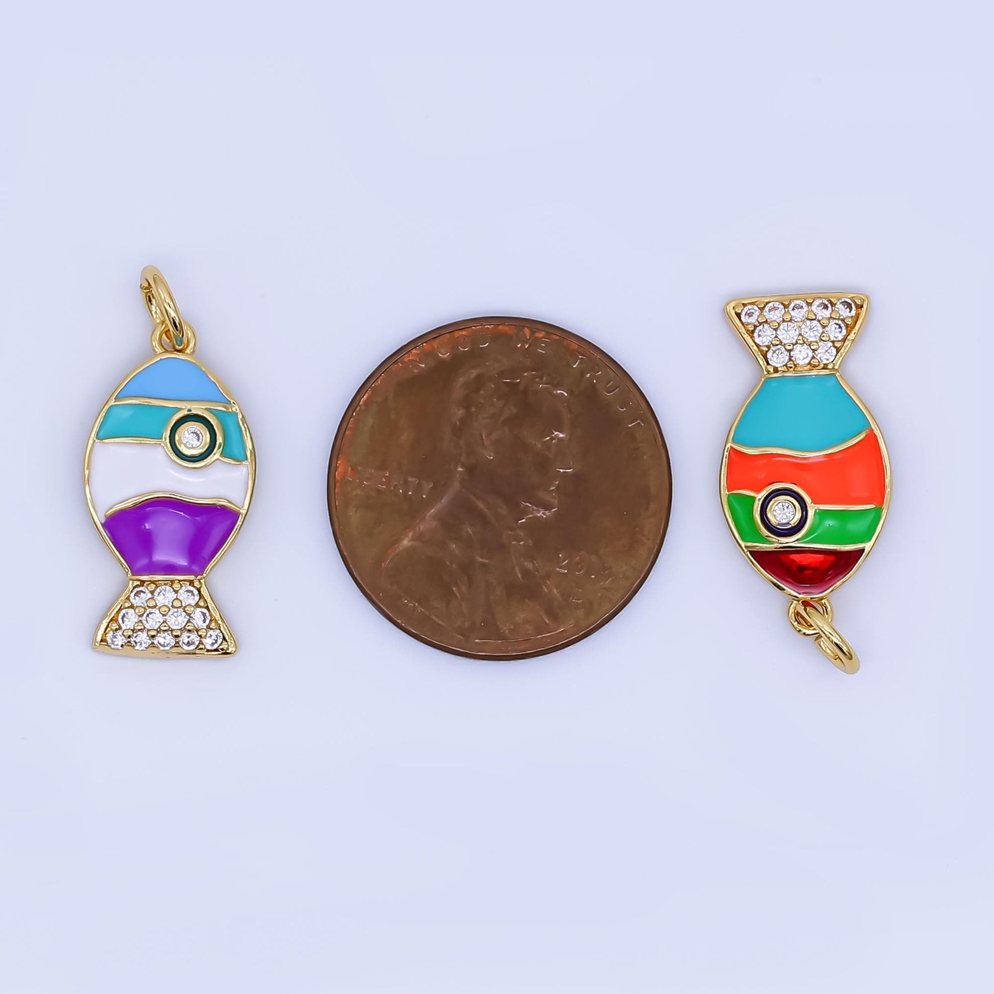 24K Gold Filled Fish Charm Dainty Enamel Colorful Beach Ocean Sea life Animal Pendant Bracelet Necklace for DIY Jewelry Making Supply AJ462