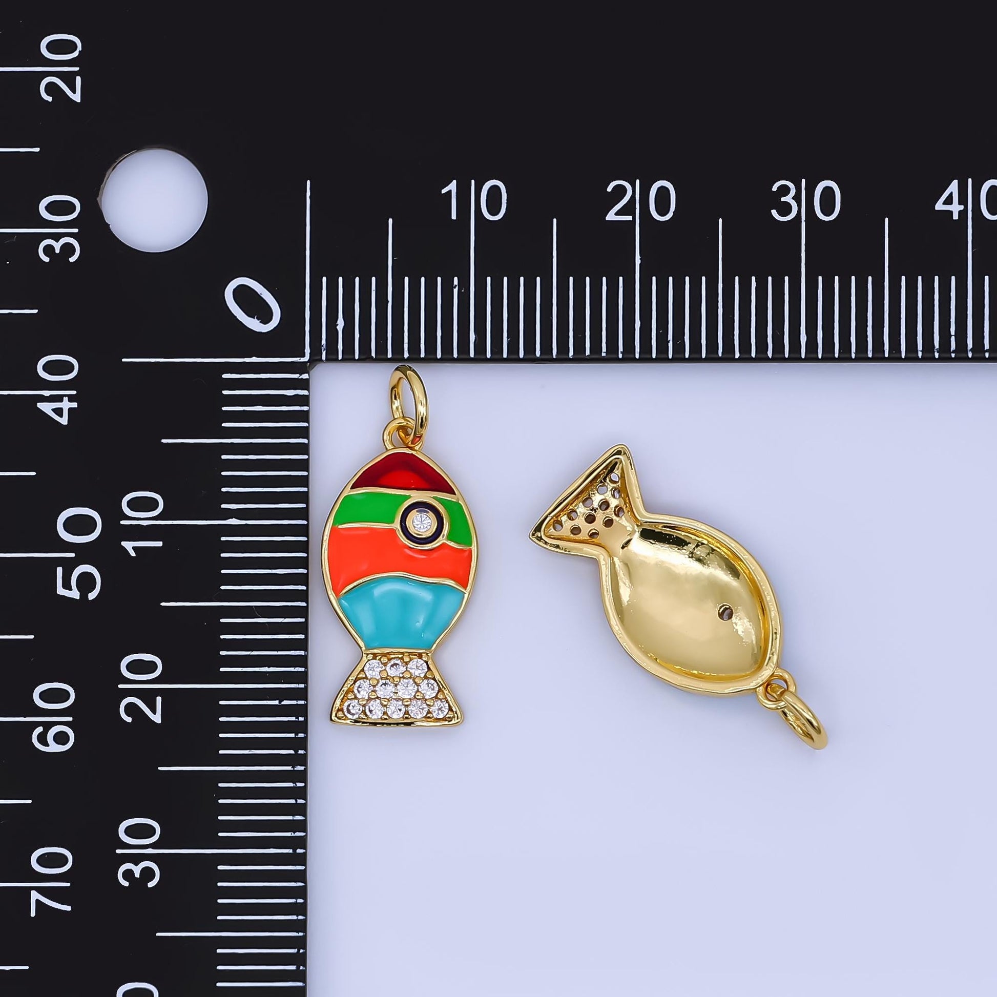 24K Gold Filled Fish Charm Dainty Enamel Colorful Beach Ocean Sea life Animal Pendant Bracelet Necklace for DIY Jewelry Making Supply AJ462