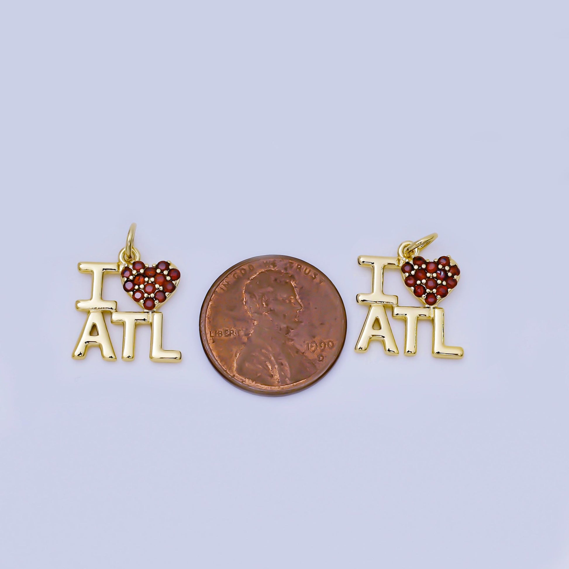 Mini Red Heart cz gold Atlanta charm i love ATL minimalist jewelry micro cz pave ATL state sign travel pendants for necklace bracelet AJ-456