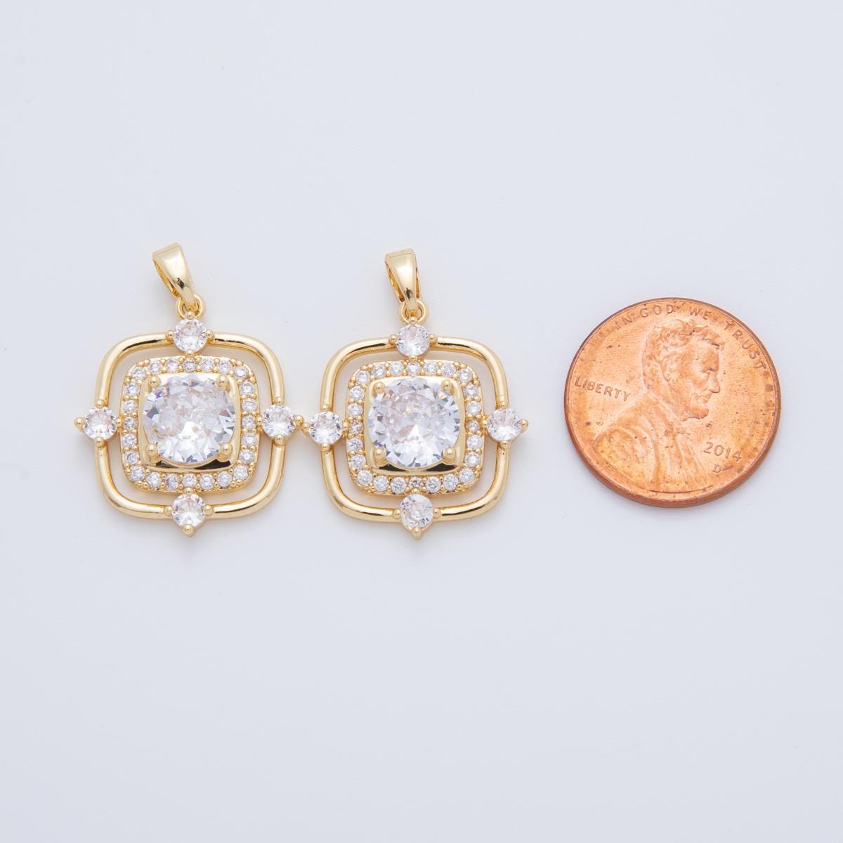 18K Gold Filled Clear CZ Micro Paved Geometric Square Pendant | AH776