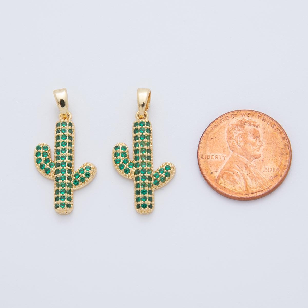 18K Gold Filled Green Micro Paved CZ Cactus Plant Pendant | AH779