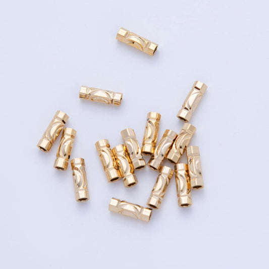 18K Gold Filled 3mm Edged Geometric Tube Cylinder Bead Spacer Set by 10 Pieces | B736