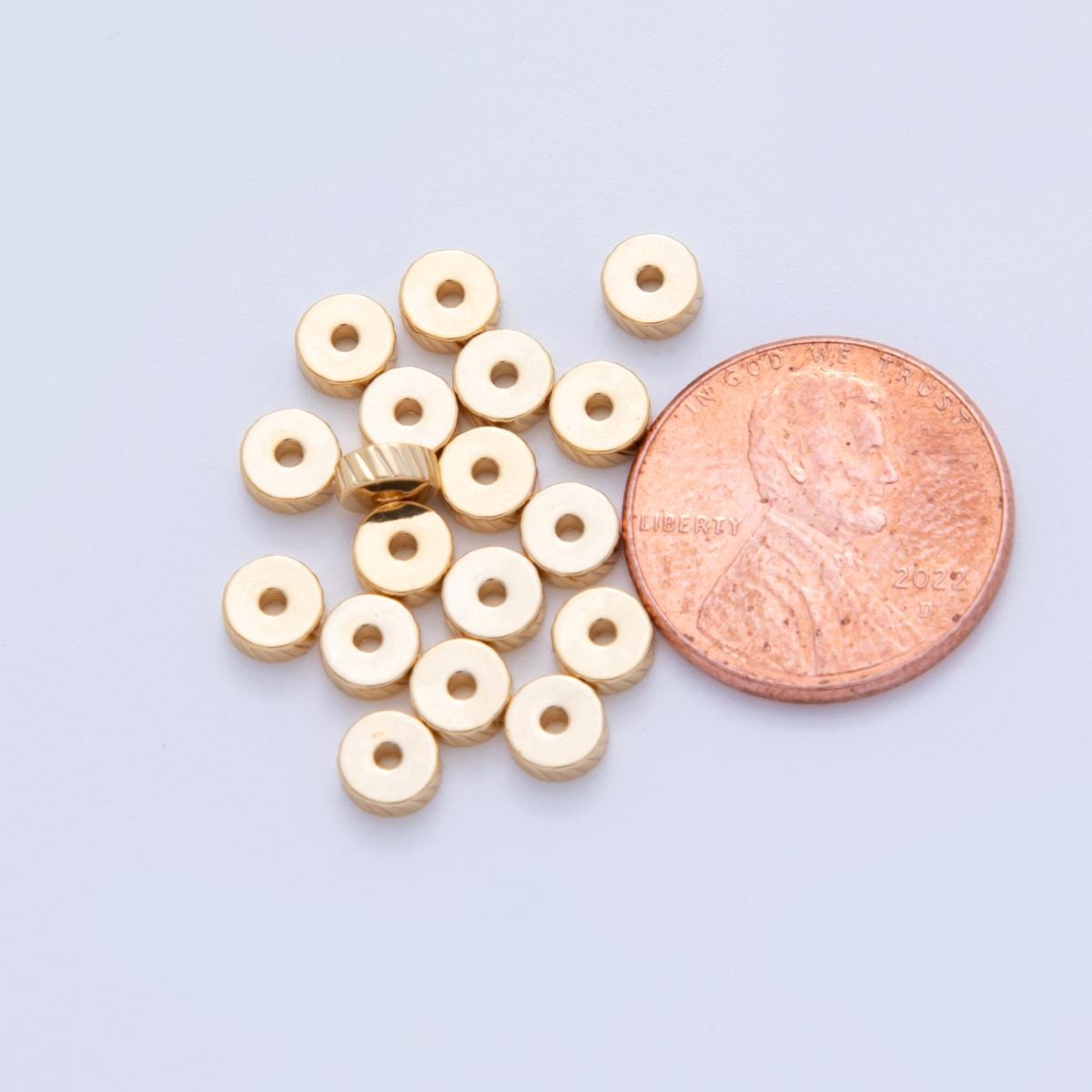 18K Gold Filled Ribbed Lined Thin Rondelle Bead Spacer Set by 10 Pieces | B744