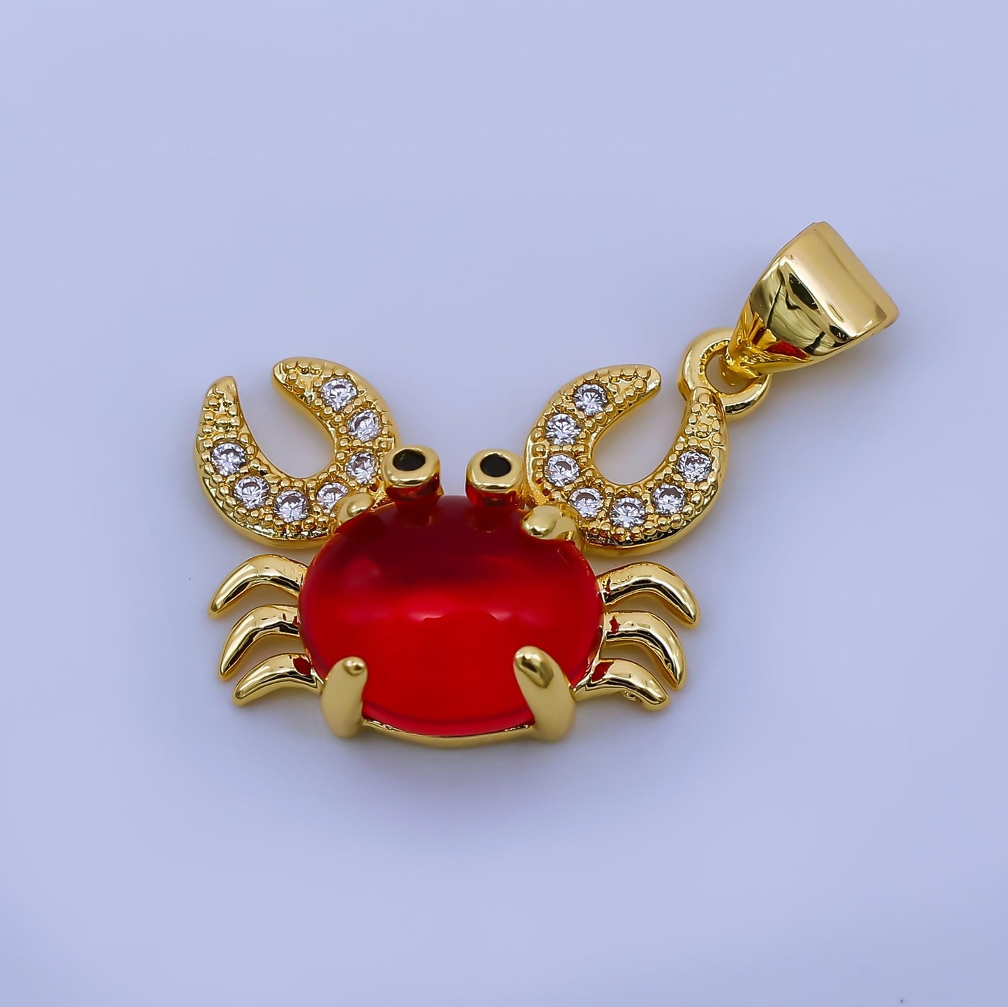 Dainty Red Crab Charms 24K Gold Filled CZ Crabby Pendant Sea Life Beach Charm Bracelet Necklace for DIY Jewelry Making Supply AH-531