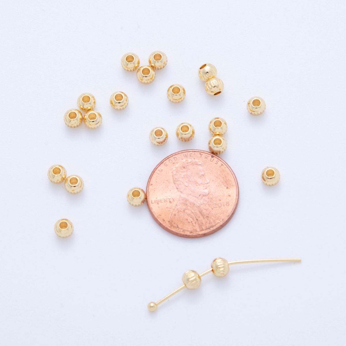 18K Gold Filled 4mm Minimalist Lined Ribbed Spacer Bead By Pack | B746