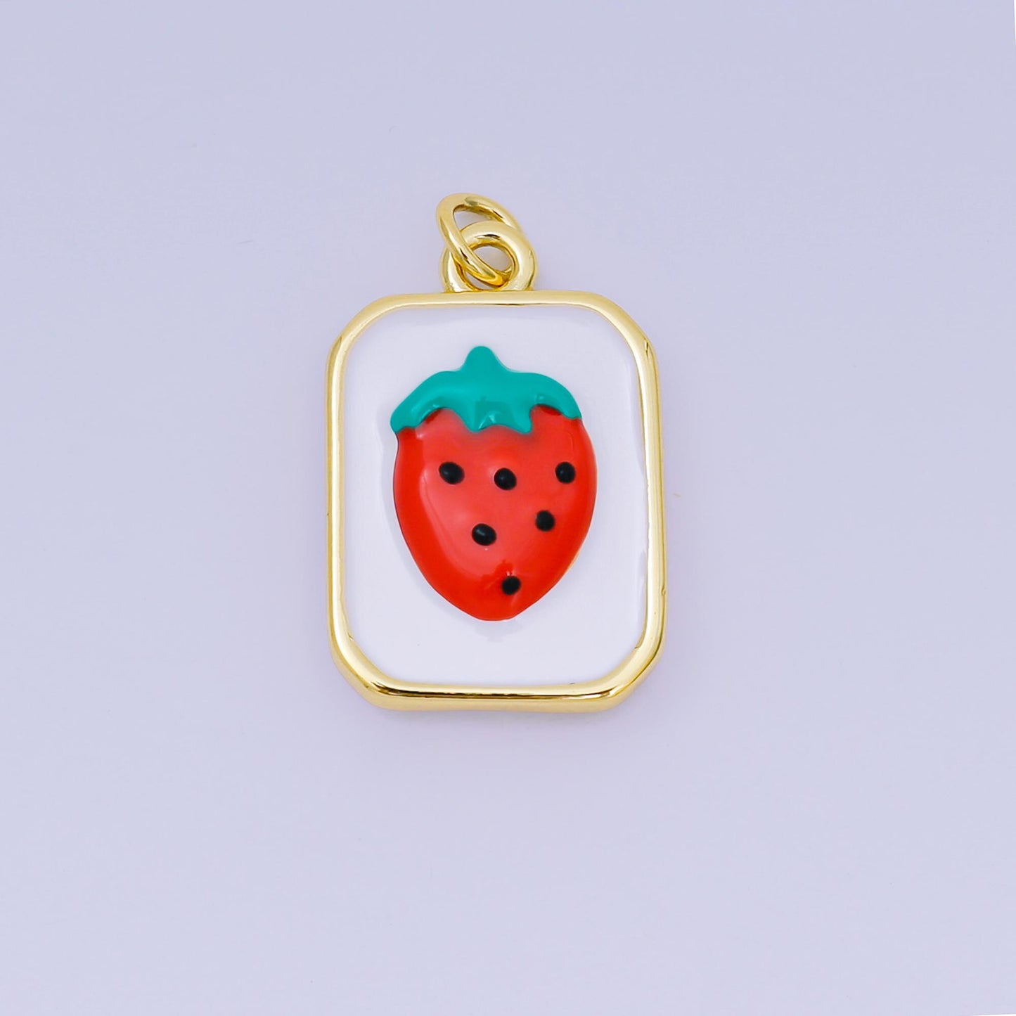 Dainty 24k Gold Filled Tag Charm with Strawberry Enamel Food Foodie Food Charm Inspired Valentine Bracelet Necklace Earring Aj-486