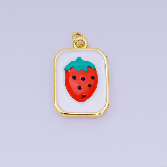 Dainty 24k Gold Filled Tag Charm with Strawberry Enamel Food Foodie Food Charm Inspired Valentine Bracelet Necklace Earring Aj-486