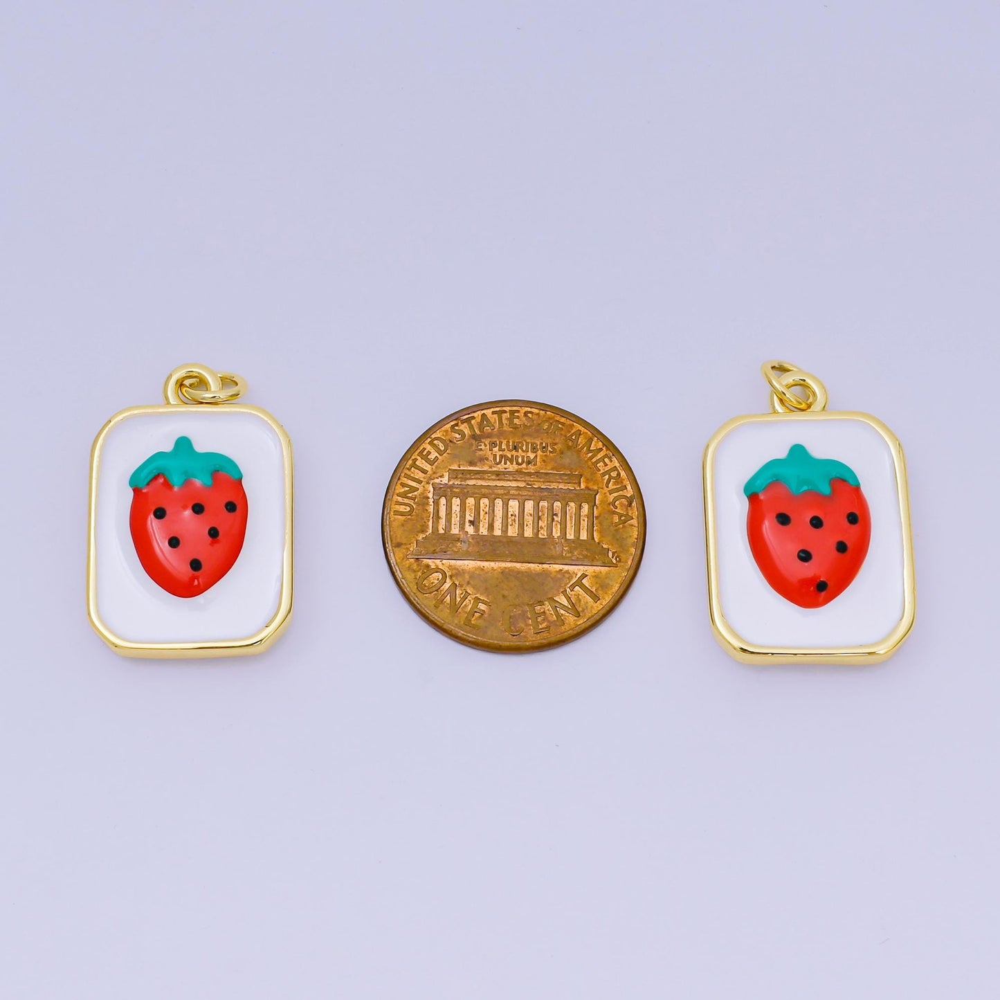 Dainty 24k Gold Filled Tag Charm with Strawberry Enamel Food Foodie Food Charm Inspired Valentine Bracelet Necklace Earring Aj-486