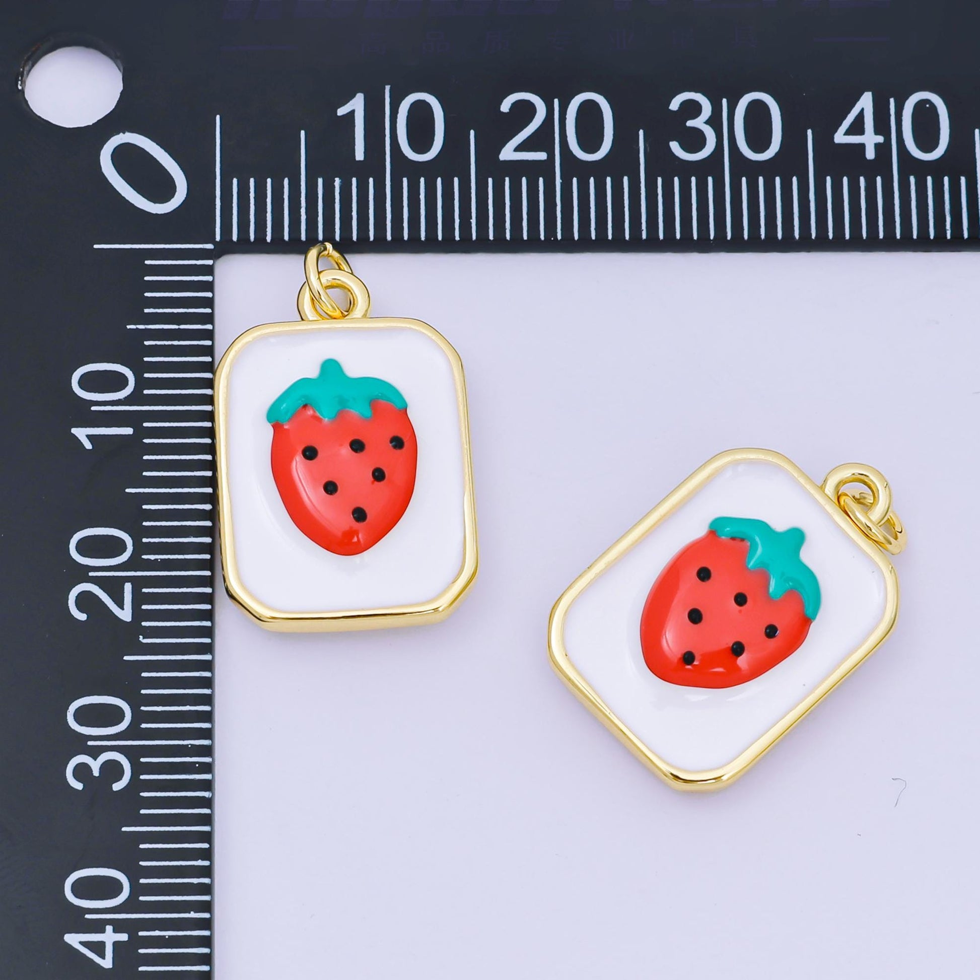 Dainty 24k Gold Filled Tag Charm with Strawberry Enamel Food Foodie Food Charm Inspired Valentine Bracelet Necklace Earring Aj-486
