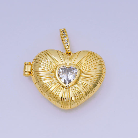 Cubic Heart Sunburst Locket Pendants Photo Locket Charm for Necklace bracelet in 24k gold filled Supply AA-1509
