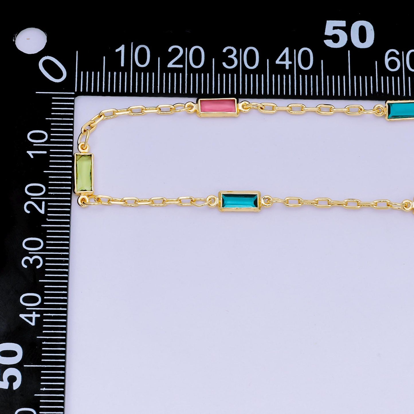 Gold Micro Pave Colorful Charm Chain, Rainbow Micro Pave CZ Charm Specialty Link Chain by Yard Chain roll-1552