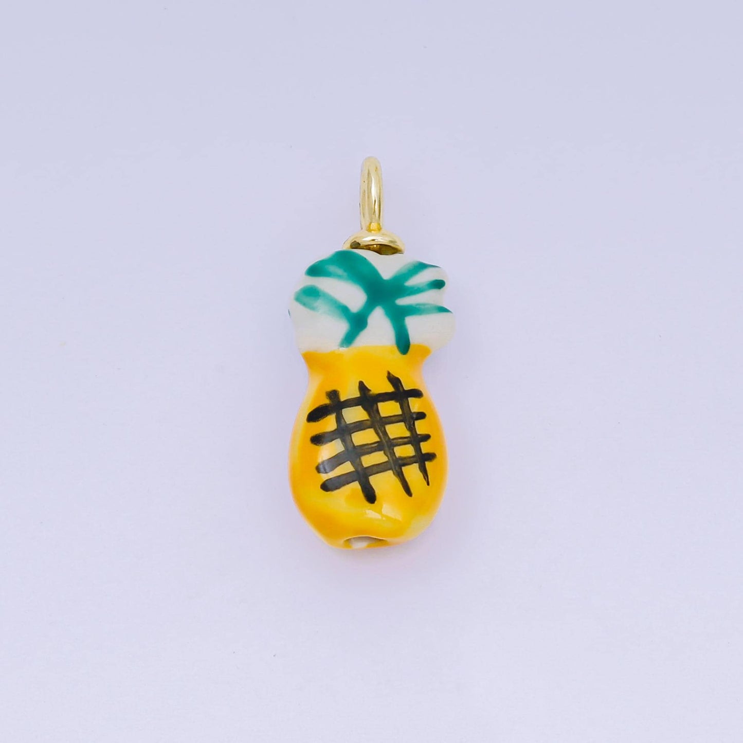 Dainty Gold Pineapple Charm in Ceramic Fruit Enamel Charm Foodie Charm Necklace Bracelet Supply C-668