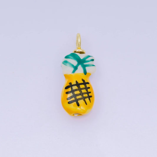Dainty Gold Pineapple Charm in Ceramic Fruit Enamel Charm Foodie Charm Necklace Bracelet Supply C-668