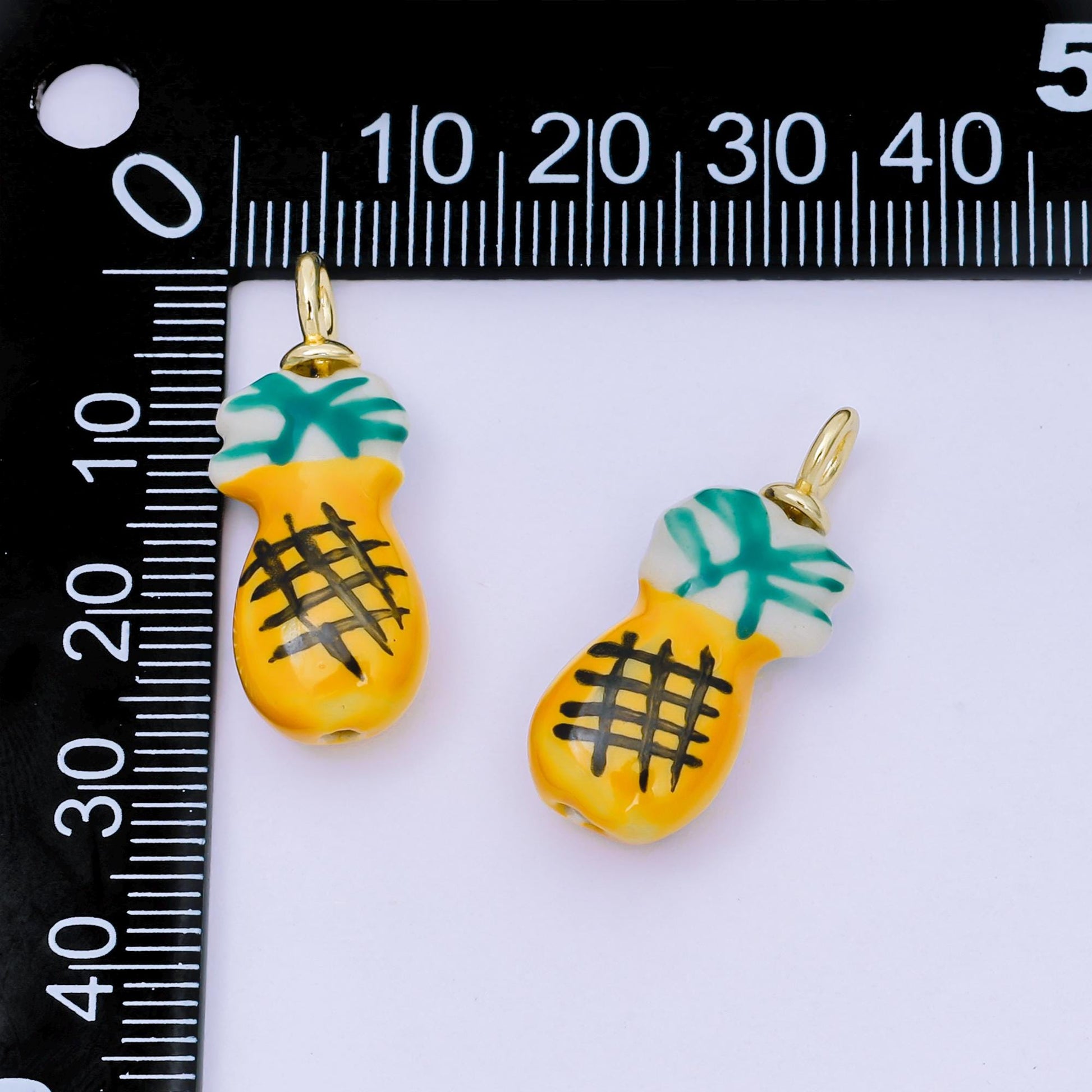 Dainty Gold Pineapple Charm in Ceramic Fruit Enamel Charm Foodie Charm Necklace Bracelet Supply C-668