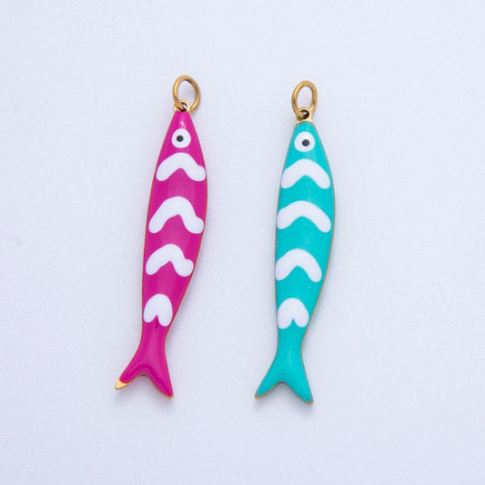 Multi-Color Enamel Sardines Fish PVD Gold Plated Steel fish Beach Under the Sea Animal Charm | AF-391