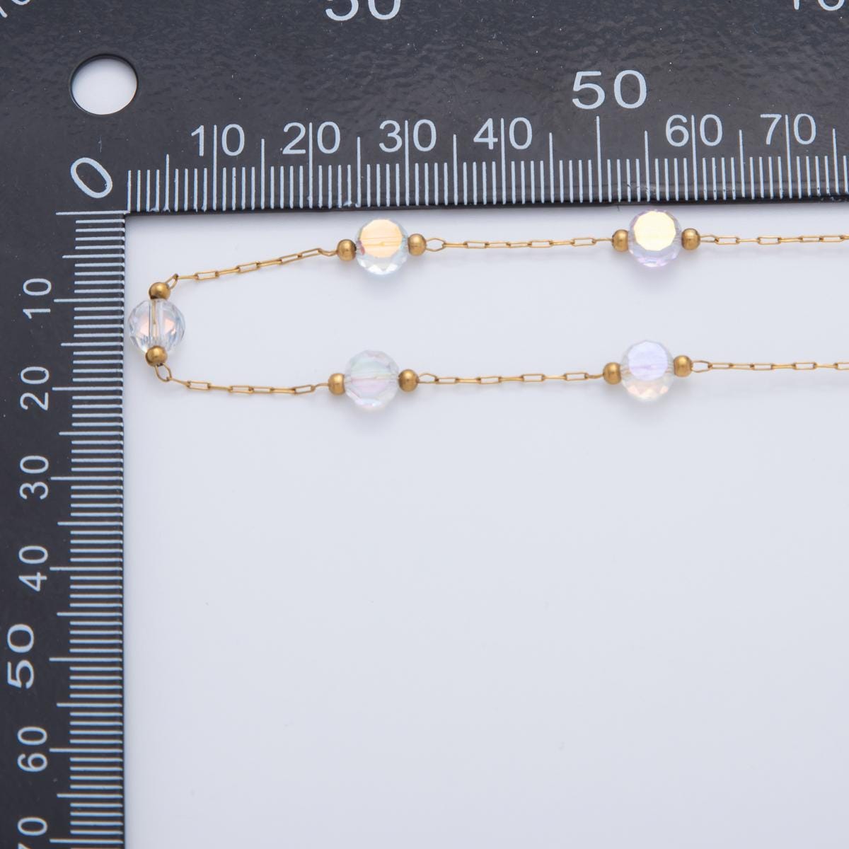 Stainless Steel Clear AB Multifaceted Round Ball Crystal Paperclip Unfinished Chain by Yard | Roll-1607
