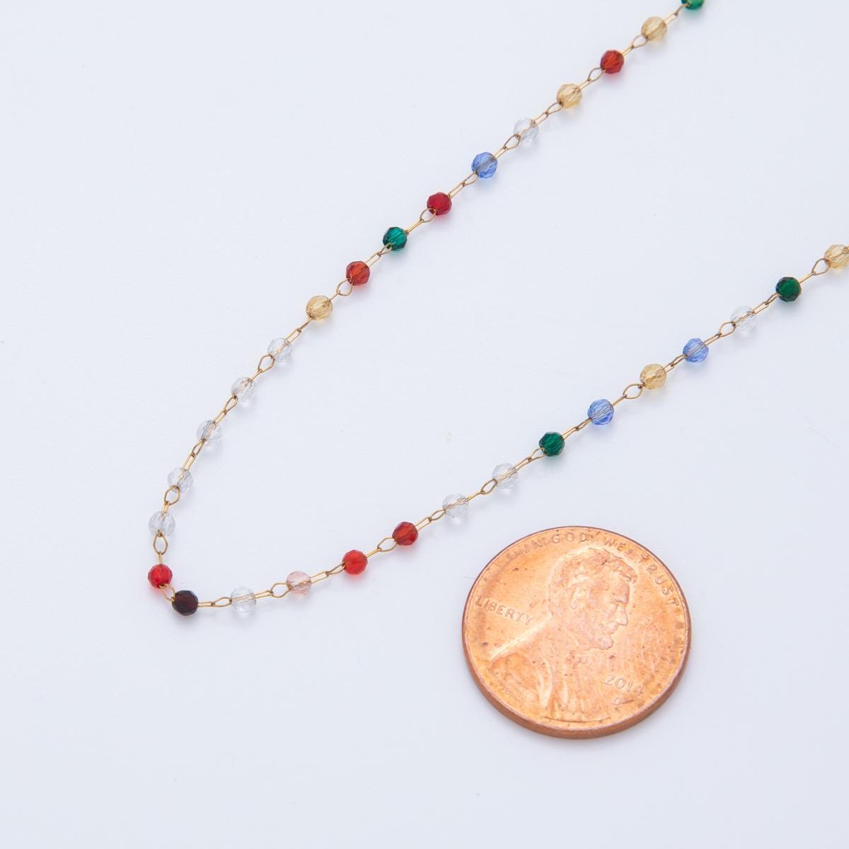 Pvd Gold Plated Stainless Multi Color Crystal Link Unfinished Chain by Yard | Roll-1614