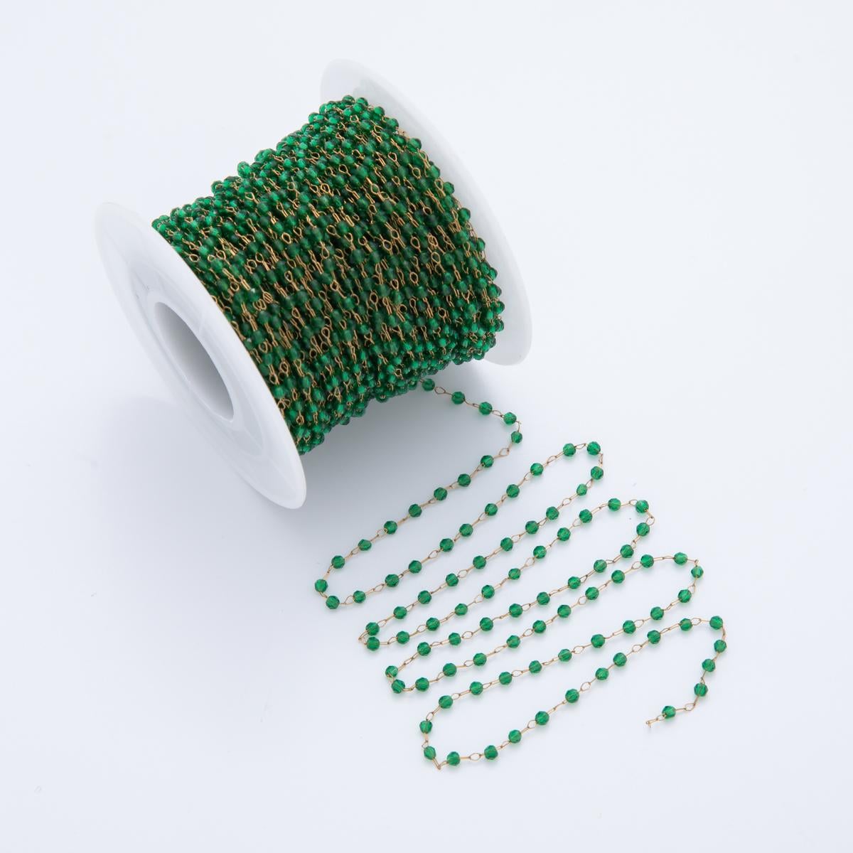 Pvd Gold Plated Stainless Steel Green Crystal Link Unfinished Chain by Yard | Roll-1615